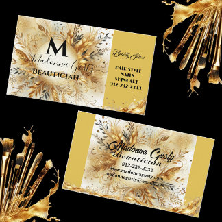 Carte De Visite Monogramme d'étincelle d'or Floral Beauty Professi