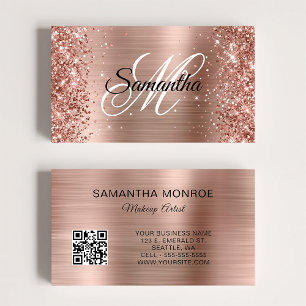 Carte De Visite Monogramme d'huile d'or Rose Glitt Code QR