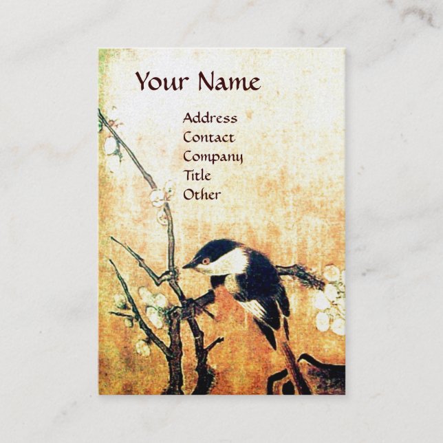 Carte De Visite MONOGRAMME D'OISEAU DE PRINTEMPS Brown Jaune Or Pe (Devant)