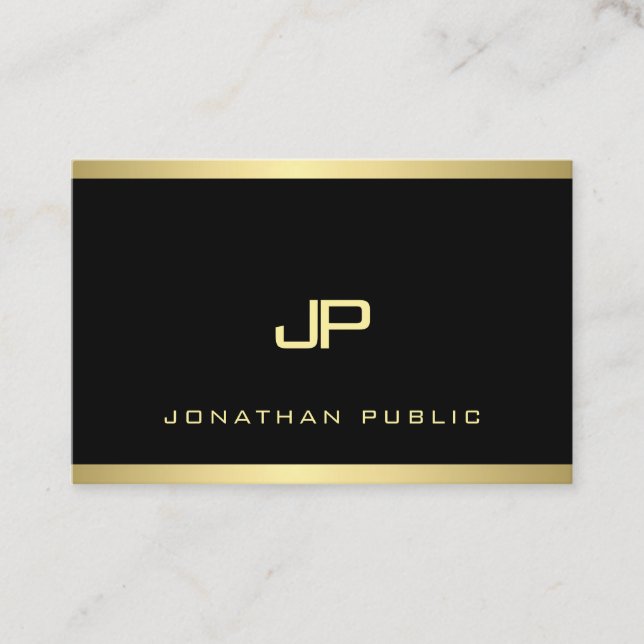 Carte De Visite Monogramme d'or créatif Plaine moderne Élégant (Devant)