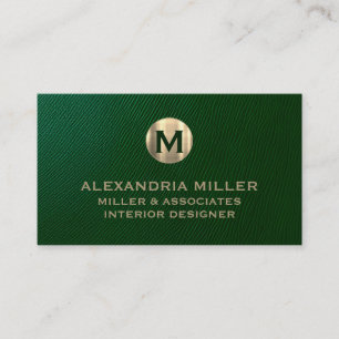 Carte De Visite Monogramme d'or en cuir vert Premium