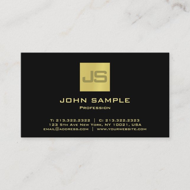 Carte De Visite Monogramme d'or noir élégant professionnel moderne (Devant)