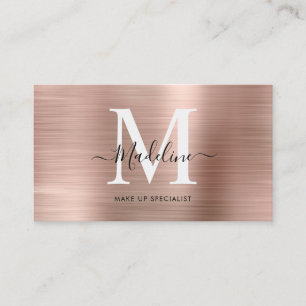 Carte De Visite Monogramme d'or Rose brossé métallique moderne