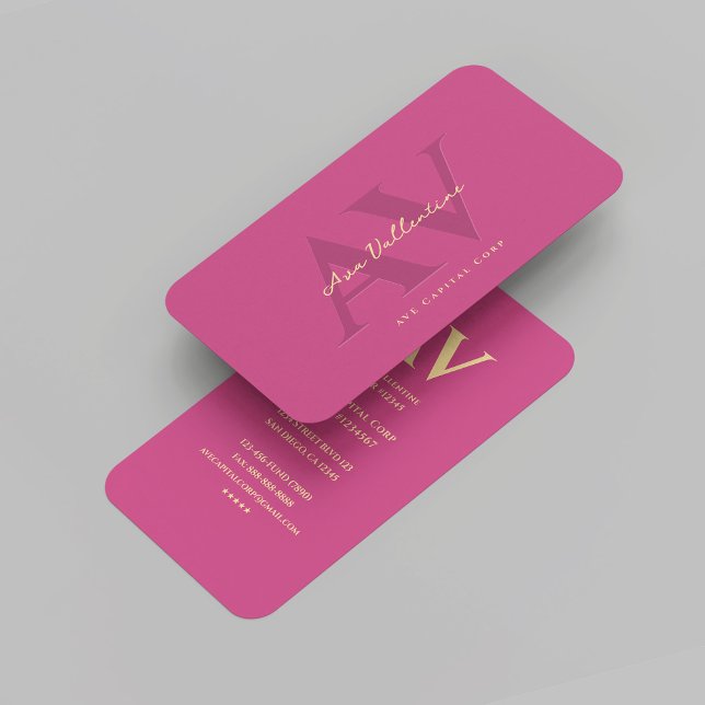 Carte De Visite Monogramme d'or rose moderne (Modern Professional Pink Gold Monogram Marketing Business Card)