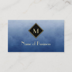 Carte De Visite Monogramme doré sur fond de lavis marine