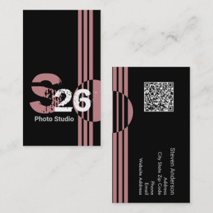 Carte De Visite monogramme Dusty rose code QR abstrait géométrique