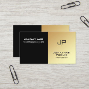 Carte De Visite Monogramme Elegant Black Gold Design moderne