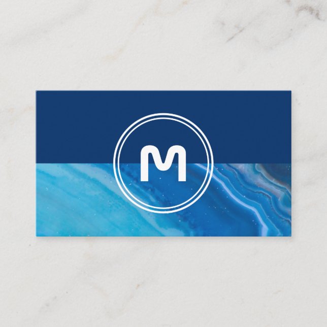 Carte De Visite Monogramme élégant cristal bleu profond à deux ton (Devant)