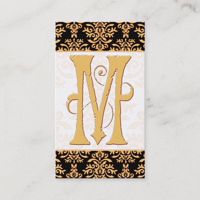 Carte De Visite Monogramme élégant de l'initiale M de damassé d'or (Devant)