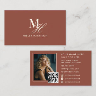 Carte De Visite Monogramme Élégant Moderne Code QR Photo Luxe