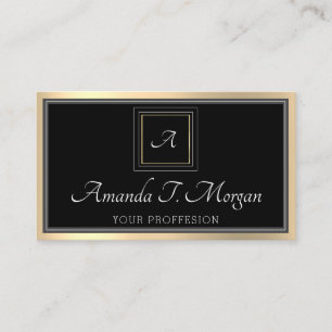Carte De Visite Monogramme Elégant Nomination Gold Black Minimalis