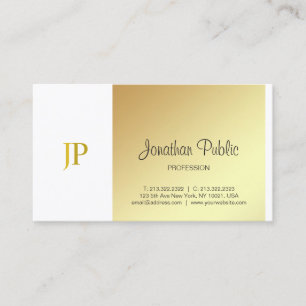 Carte De Visite Monogramme Elegant Or Blanc Plaine de luxe Script