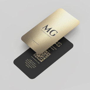 Carte De Visite Monogramme élégant professionnel Black Faux Gold