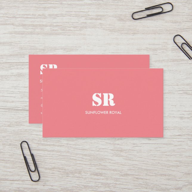 Carte De Visite Monogramme Élégant rose minimal (Devant/Arrière en situation)