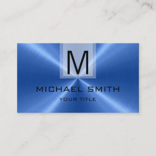 Carte De Visite Monogramme en acier inoxydable bleu professionnel