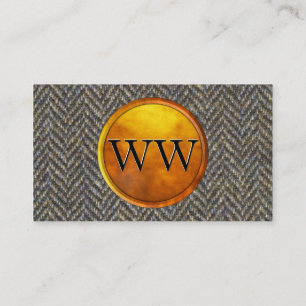 Carte De Visite Monogramme en arête de poisson de tweed, de laiton