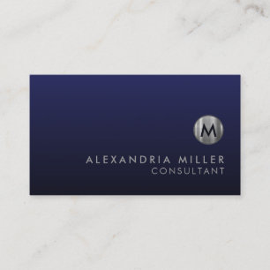 Carte De Visite Monogramme en argent bleu marine de luxe minimal