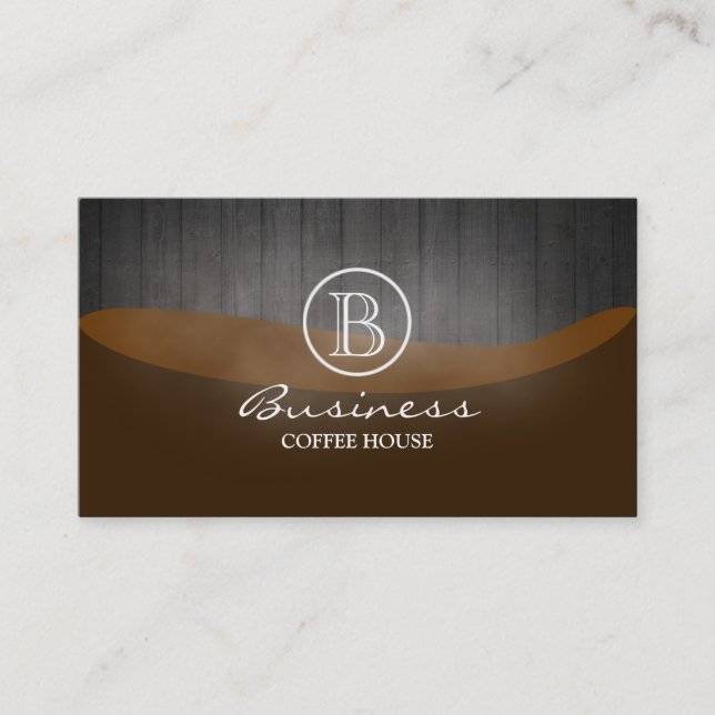 Carte De Visite Monogramme en bois élégant de café-restaurant (Devant)