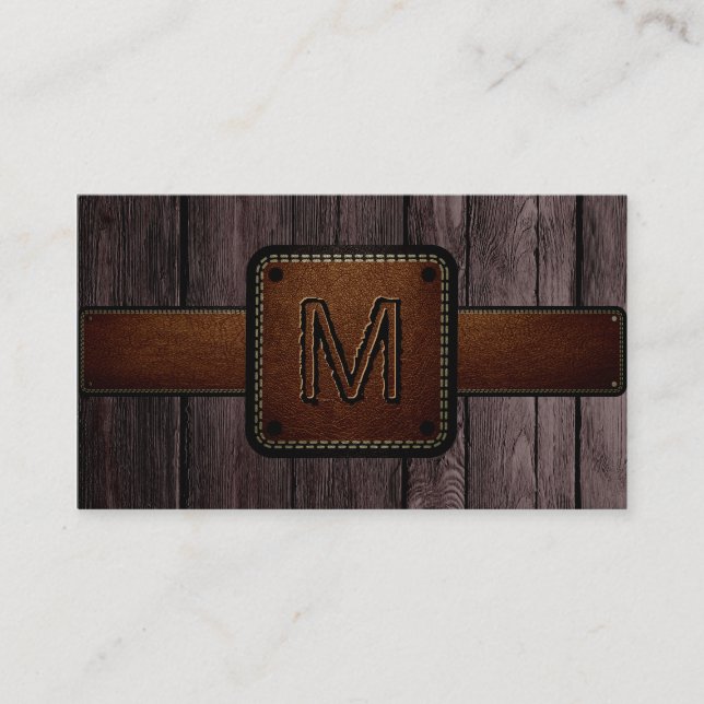 Carte De Visite Monogramme en cuir Brown en bois Brown (Devant)