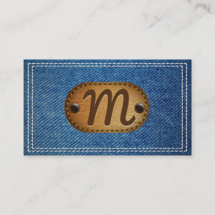 Carte De Visite Monogramme en cuir   Déni double pointillé