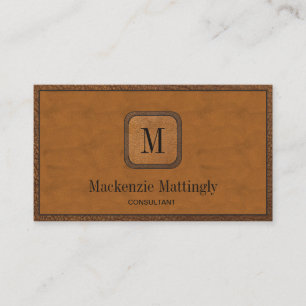 Carte De Visite Monogramme en cuir Vintage simple rustique