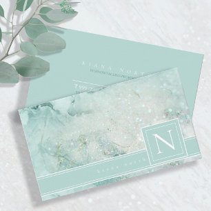 Carte De Visite Monogramme en marbre étincelant Pastel Green Std I