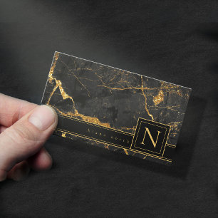 Carte De Visite Monogramme en marbre simple or/noir ID672