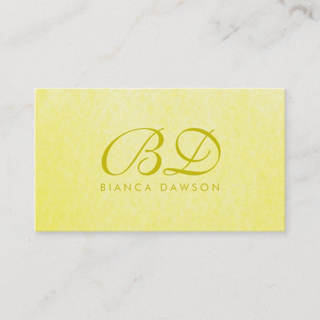 Carte De Visite Monogramme Fancy Script Texture jaune (Devant)