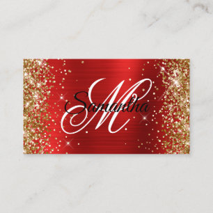 Carte De Visite Monogramme fantaisie en feuille d'or rouge paillet