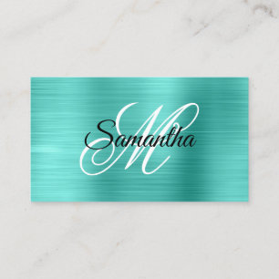 Carte De Visite Monogramme fantaisie Turquoise métallique