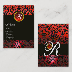 Carte De Visite MONOGRAMME FLORAL de DAMASSÉ ROUGE NOIRE, pierre
