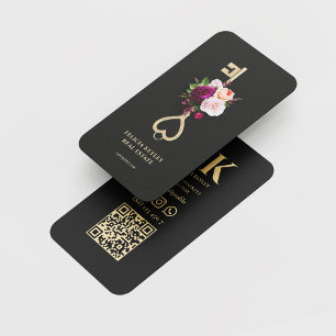 Carte De Visite Monogramme floral moderne Agent immobilier Réalisa