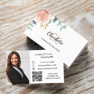 Carte De Visite monogramme floral or rose photo code Qr