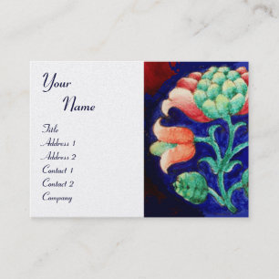 Carte De Visite MONOGRAMME FLORAL, perle blanche rouge vert