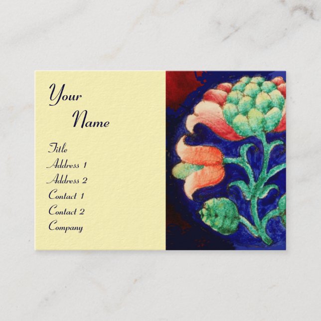 Carte De Visite MONOGRAMME FLORAL, vert rouge bleu orange blanc (Devant)