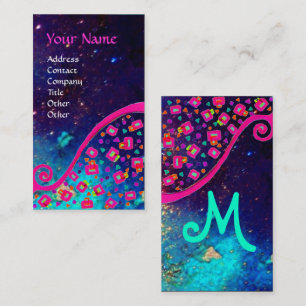 CARTE DE VISITE MONOGRAMME FUCHSIA ROSE DE DECO D'ABRÉGÉ SUR BLEU