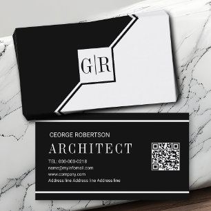 Carte De Visite Monogramme géométrique moderne noir et blanc