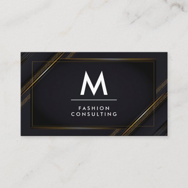 Carte De Visite Monogramme | Gold Black Lux Arrière - plan (Devant)