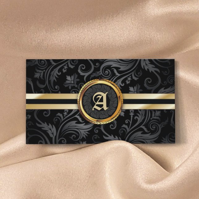 Carte De Visite Monogramme Gold Classy Damask Elegant (Créateur téléchargé)