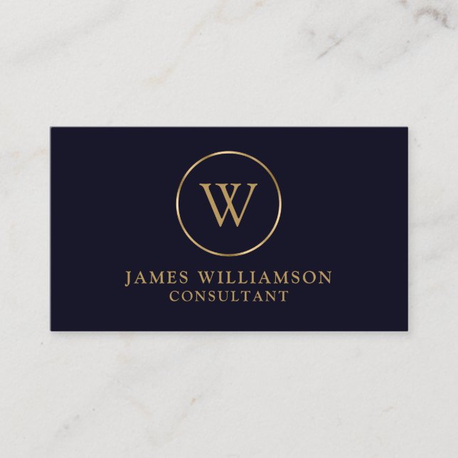Carte De Visite Monogramme Gold Navy (Devant)