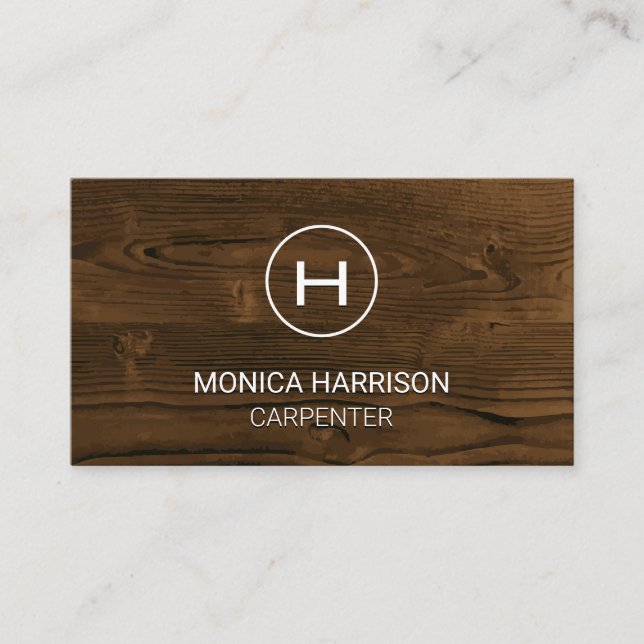 Carte De Visite Monogramme Grain de bois | Menuiserie (Devant)