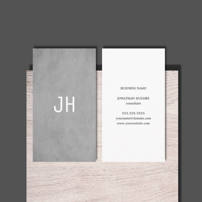 Carte De Visite Monogramme gris clair de texture simple profession (Créateur téléchargé)