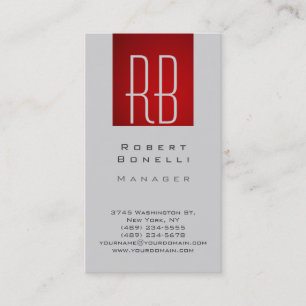 Carte de visite Monogramme gris clair rouge vertic
