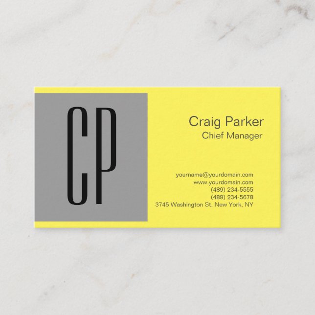 Carte De Visite Monogramme gris jaune Professionnel Simple (Devant)