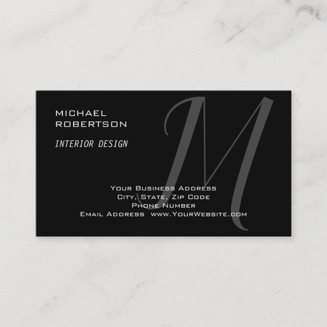 Carte De Visite Monogramme gris noir Concepteur intérieur Moderne  (Devant)