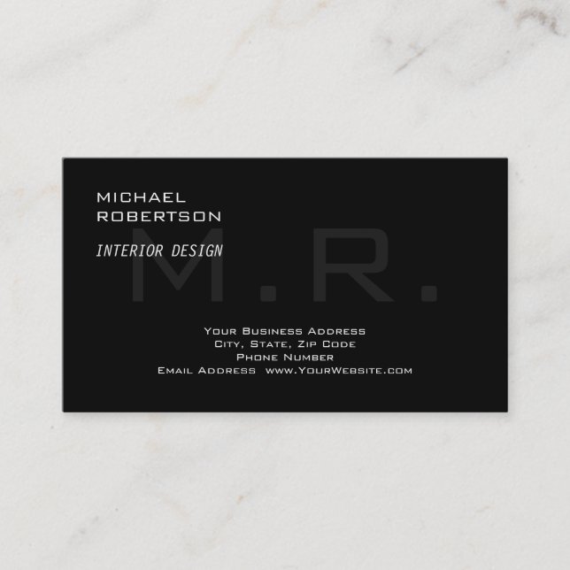 Carte De Visite Monogramme gris noir Créatif Moderne Plat (Devant)