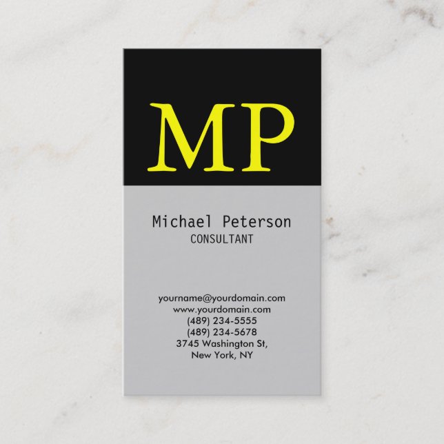 Carte de visite Monogramme gris-noir vertical (Devant)