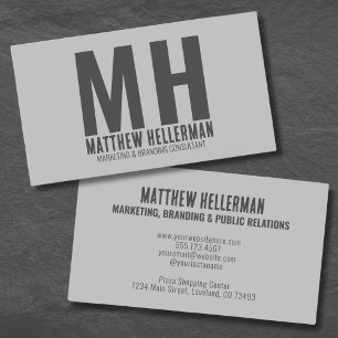 Carte De Visite Monogramme Gris Professionnel Minimaliste Moderne