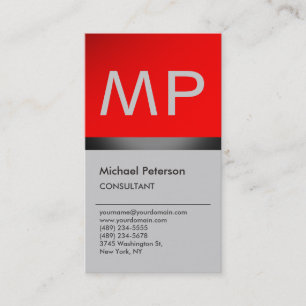 Carte de visite Monogramme gris rouge tendance ver