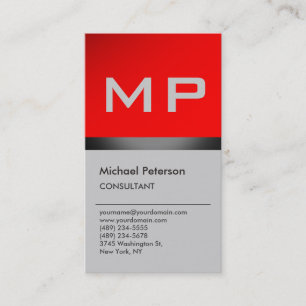 Carte de visite Monogramme gris rouge tendance ver